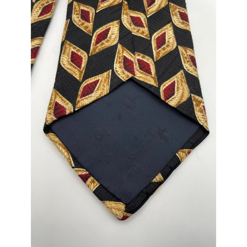 Brooks Brothers Makers Mens Silk Tie Black Gold Burgundy Geometric Diamond USA